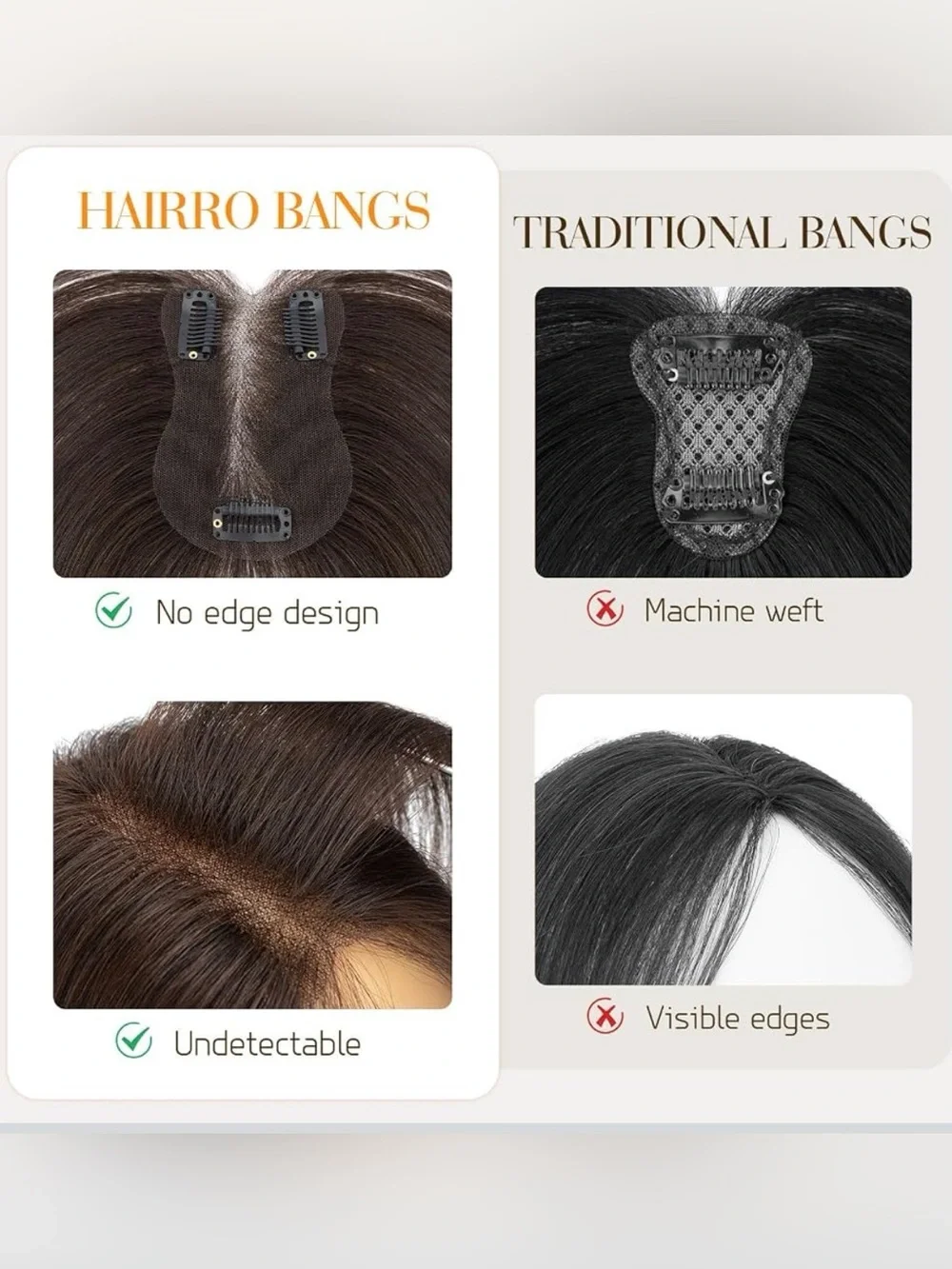 Hairro Human Hair Toppers For Women No Bang Middle Part Side Bangs Dark Brown